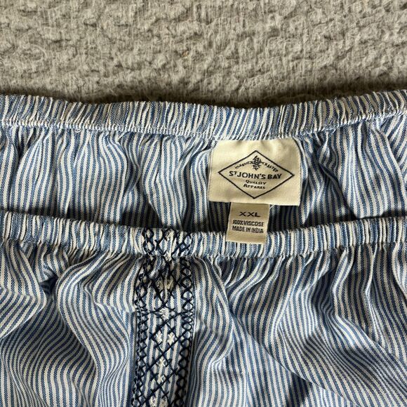 St Johns Bay Women Blouse Women XXL Blue Stripe Scoop Oversized Embroidered Bell - Picture 6 of 14